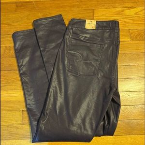 NWT American Eagle waxed high-rise jeggings in eggplant color